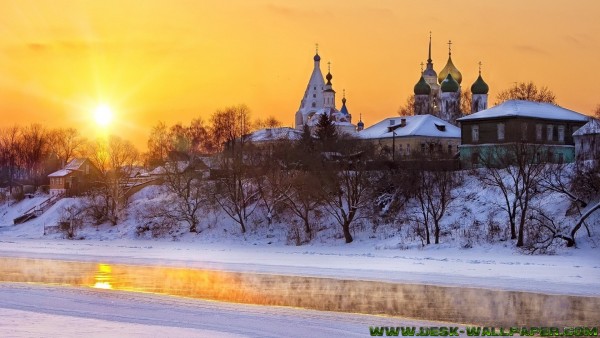 Snowy sunset