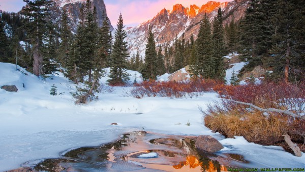 Snowy landscape under the sunset