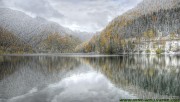 Snowy landscape around the lake